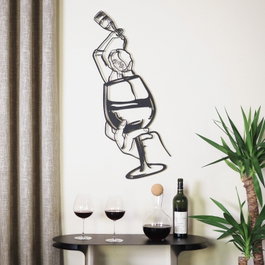 Wallity Glass of Wine Girl Line Art- APT749 L Decoración de Pared en Negro